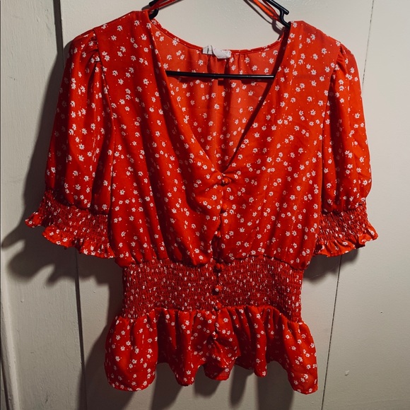 Red floral cinched top - Picture 1 of 5